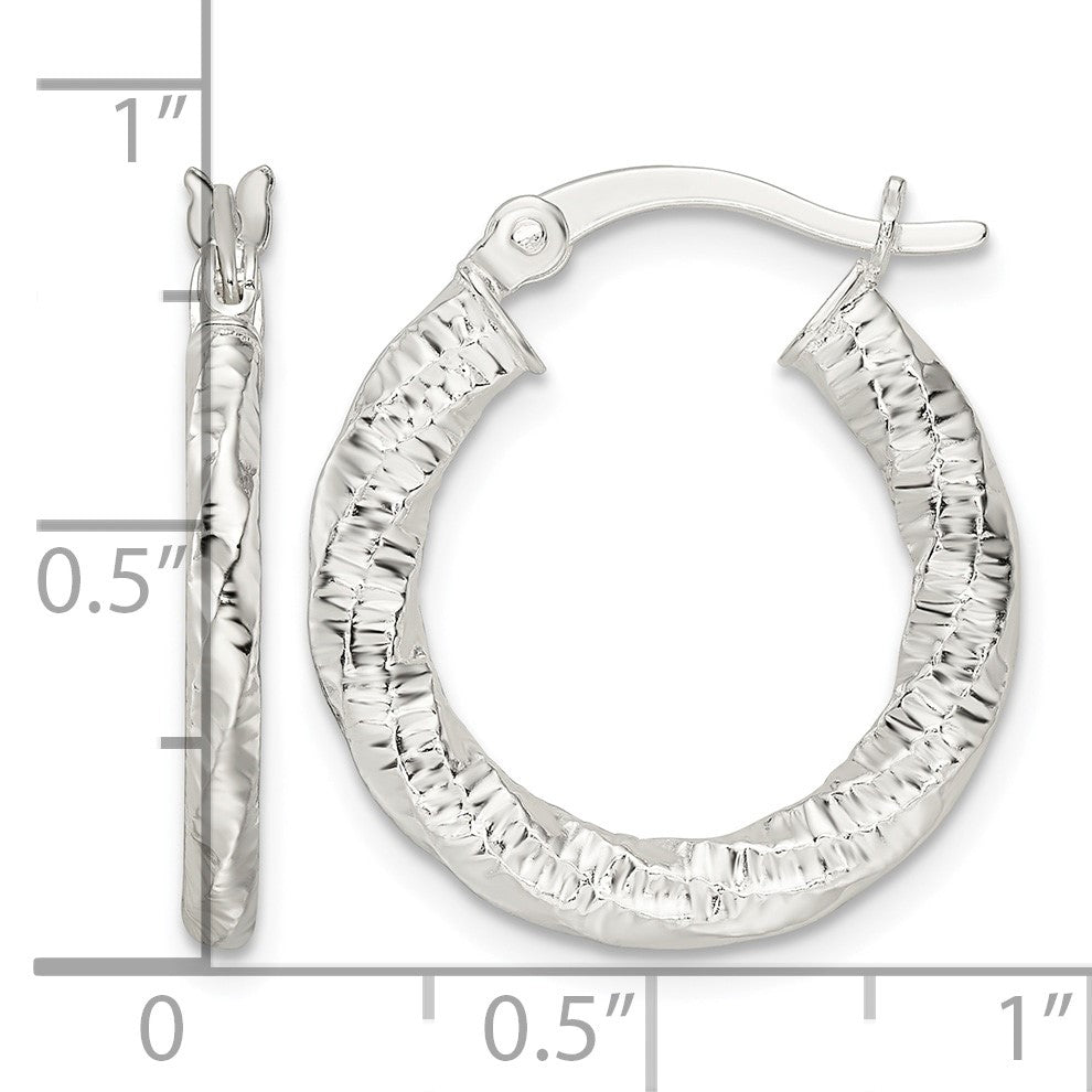 Sterling Silver Polished and Textured Twisted Hoop Earrings