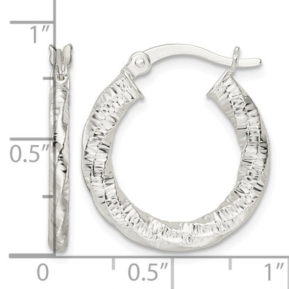 Sterling Silver Polished and Textured Twisted Hoop Earrings