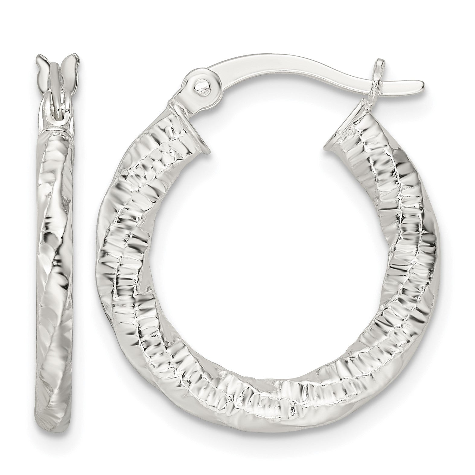 Sterling Silver Polished and Textured Twisted Hoop Earrings