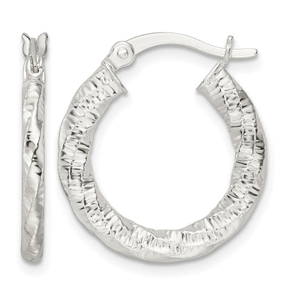 Sterling Silver Polished and Textured Twisted Hoop Earrings