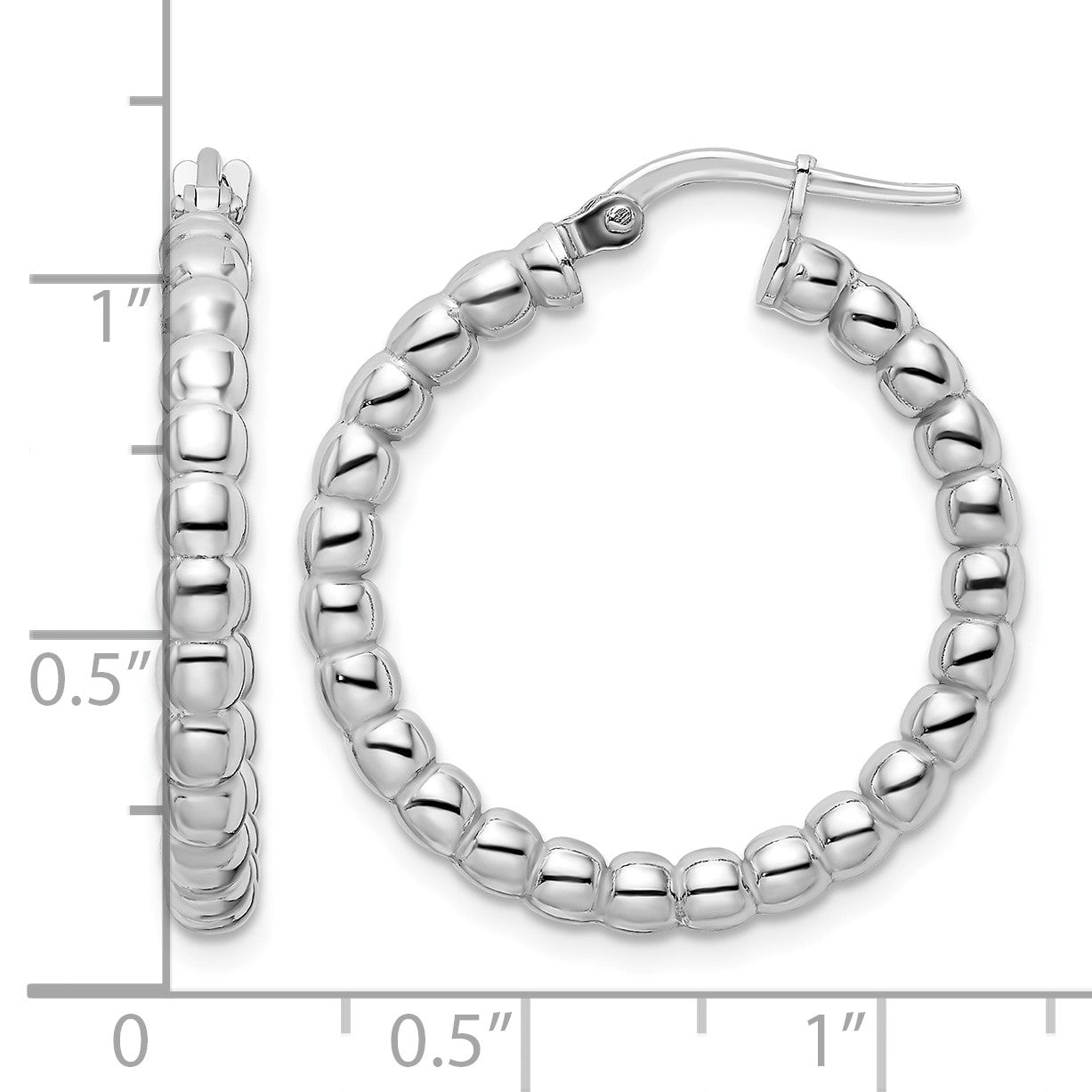Sterling Silver Rhodium-plated Polished 3mm Beaded Hoop Earrings