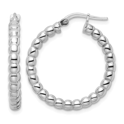 Sterling Silver Rhodium-plated Polished 3mm Beaded Hoop Earrings