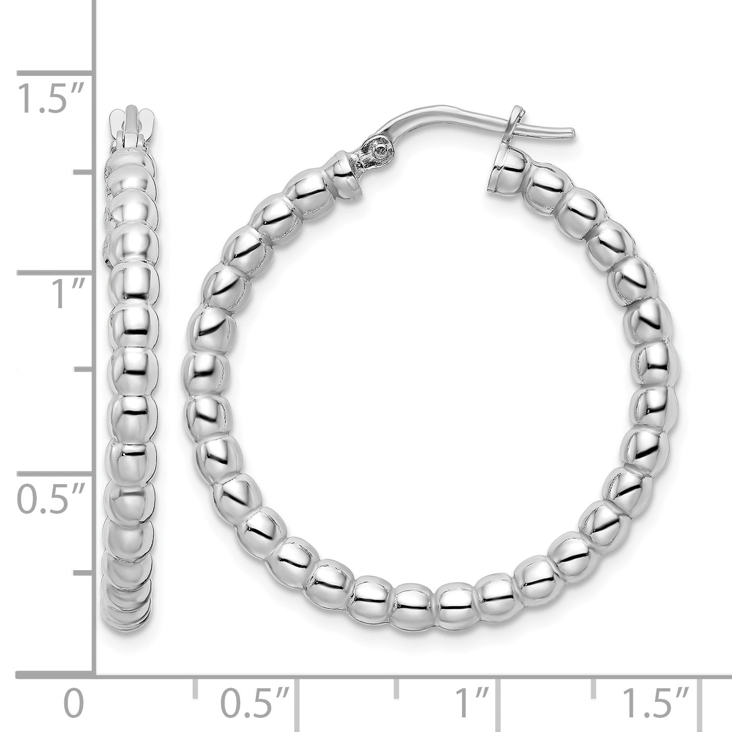 Sterling Silver Rhodium-plated Polished 3mm Beaded Hoop Earrings