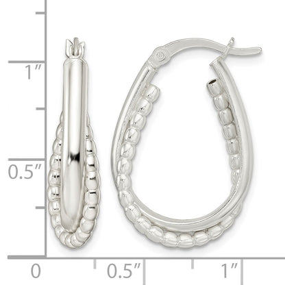 Sterling Silver Rhodium-plated Polished Double Oval Hoop Earrings