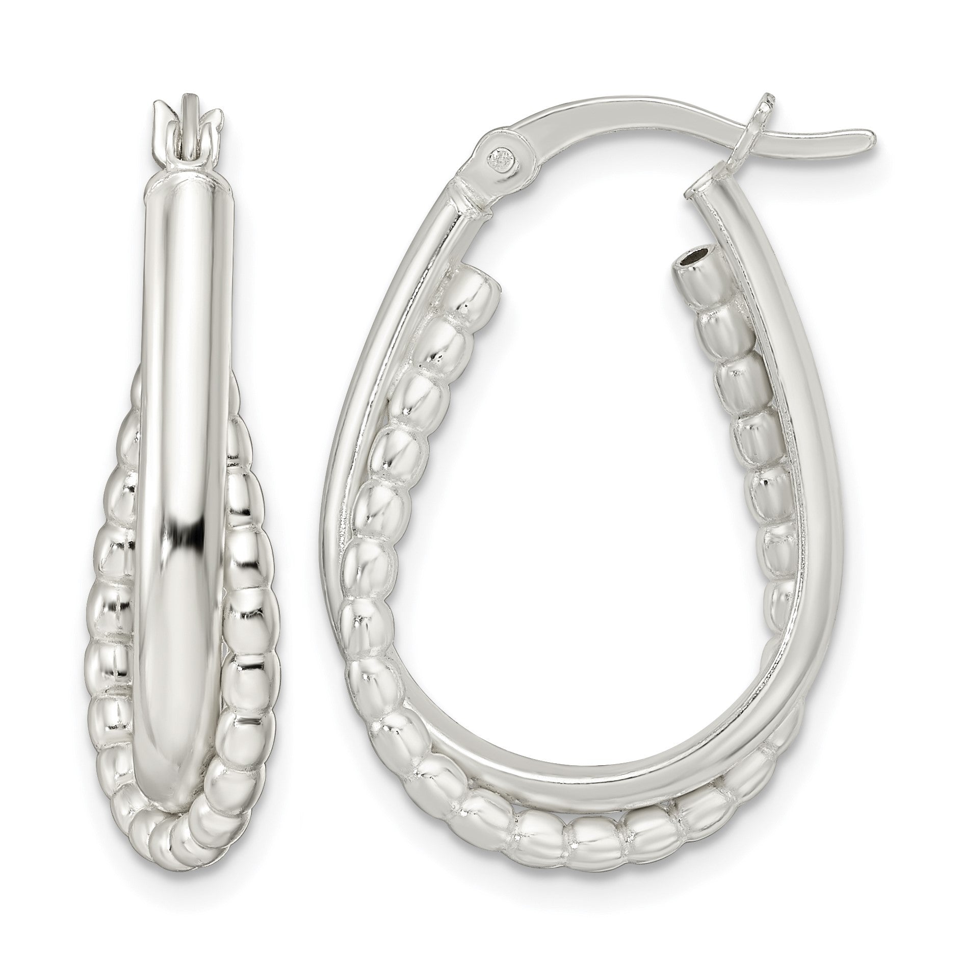 Sterling Silver Rhodium-plated Polished Double Oval Hoop Earrings