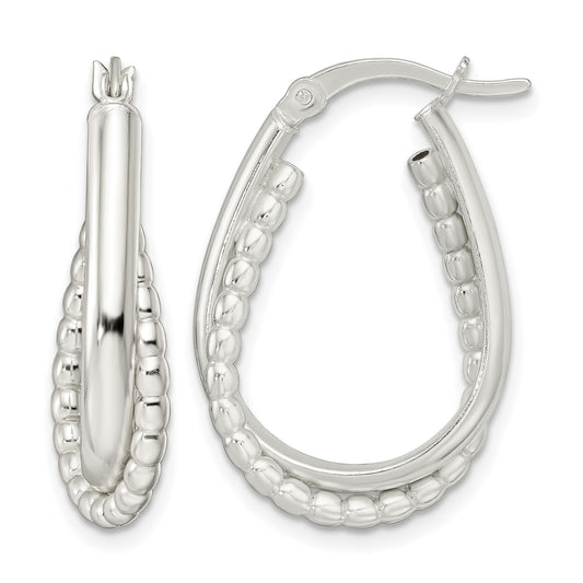 Sterling Silver Rhodium-plated Polished Double Oval Hoop Earrings