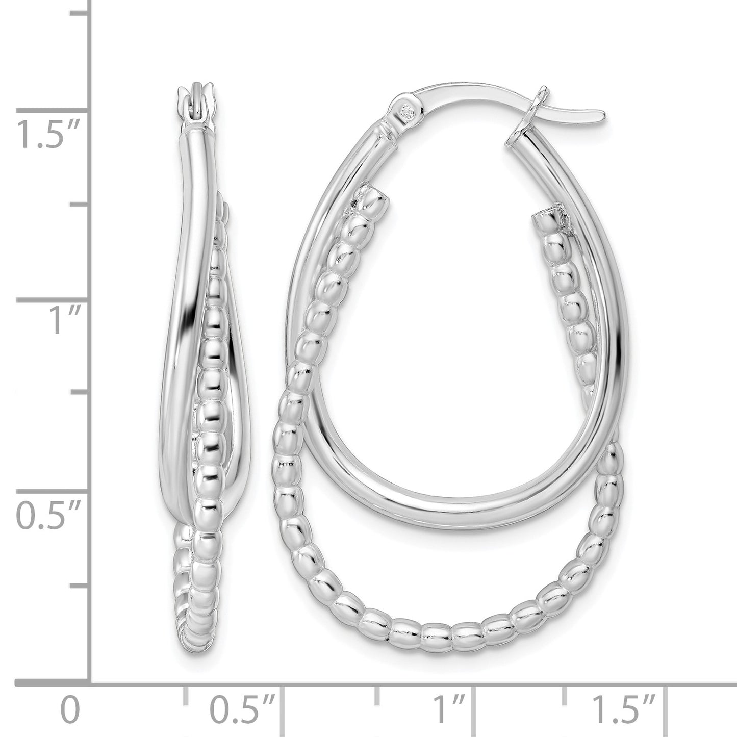 Sterling Silver Rhodium-plated Polished Double Oval Hoop Earrings