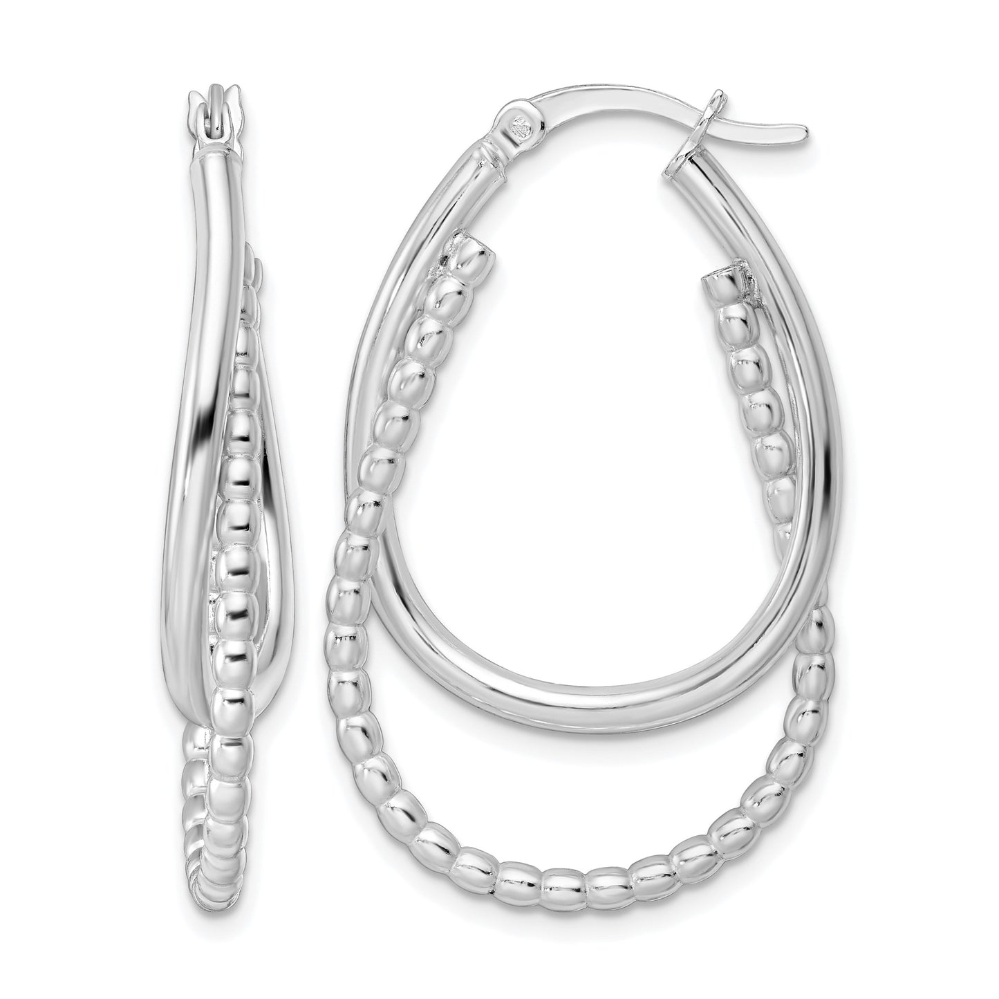 Sterling Silver Rhodium-plated Polished Double Oval Hoop Earrings
