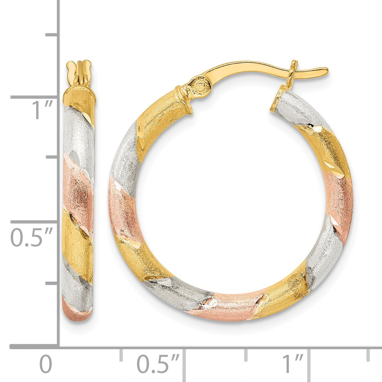 Sterling Silver Gold and Rose-tone Diamond-cut Circle Hoop Earrings