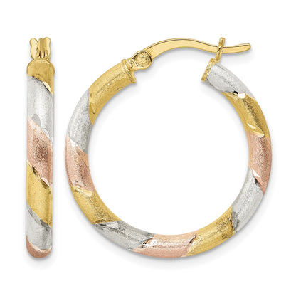 Sterling Silver Gold and Rose-tone Diamond-cut Circle Hoop Earrings