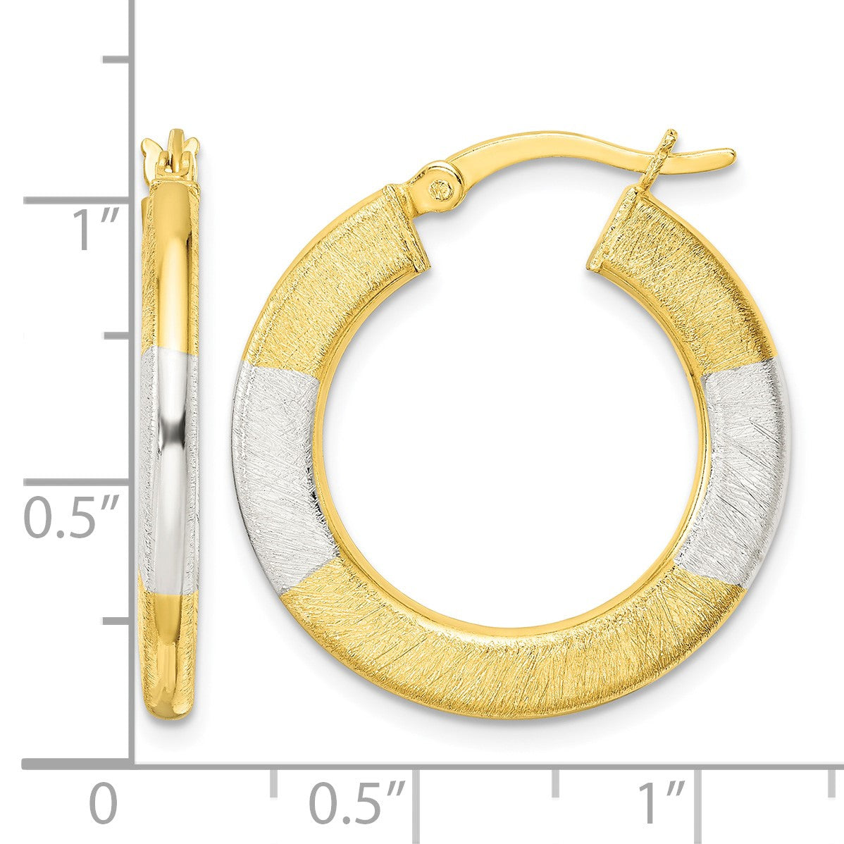 Sterling Silver and Gold-tone Brushed Flat Circle Hoop Earrings