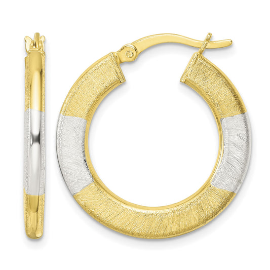 Sterling Silver and Gold-tone Brushed Flat Circle Hoop Earrings