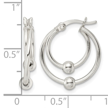 Sterling Silver Polished Double Circle Beaded Hoop Earrings