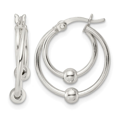 Sterling Silver Polished Double Circle Beaded Hoop Earrings