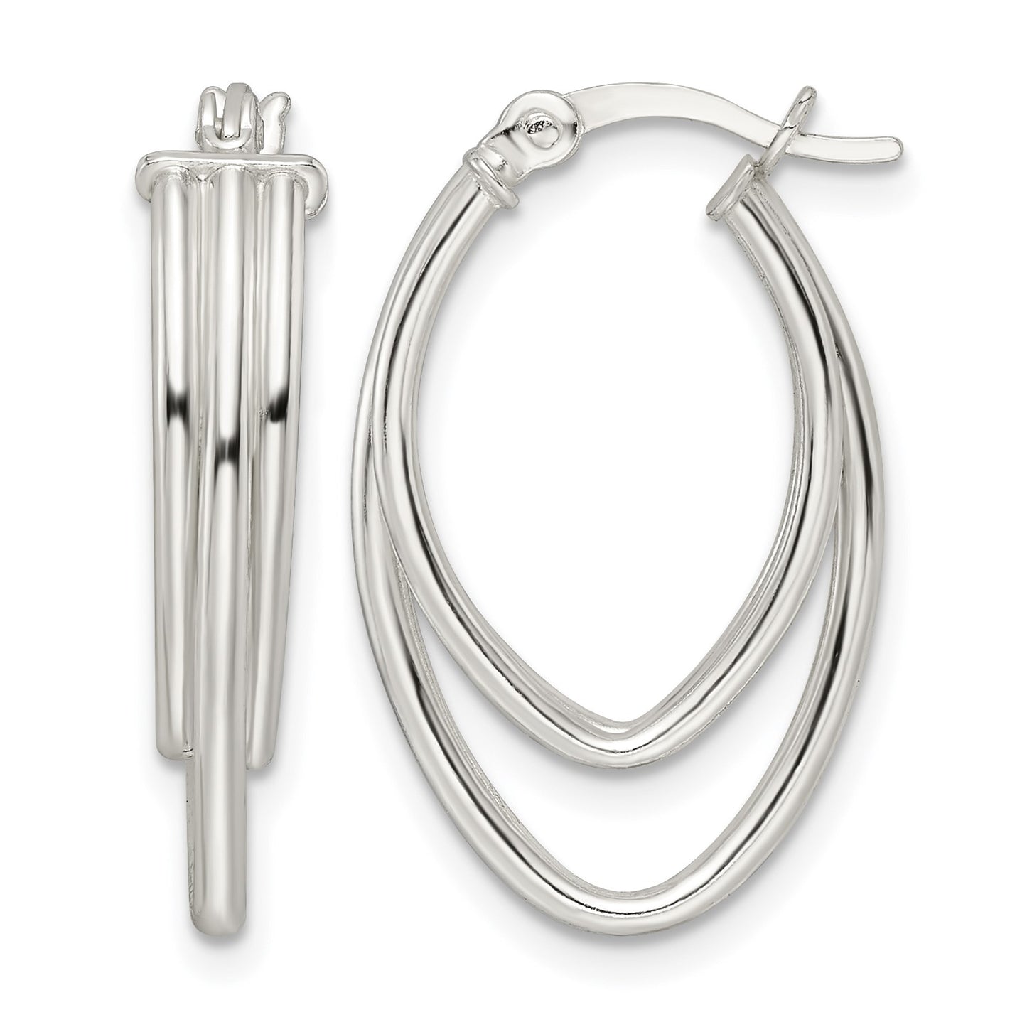 Sterling Silver Polished Triple Oval Hoop Earrings