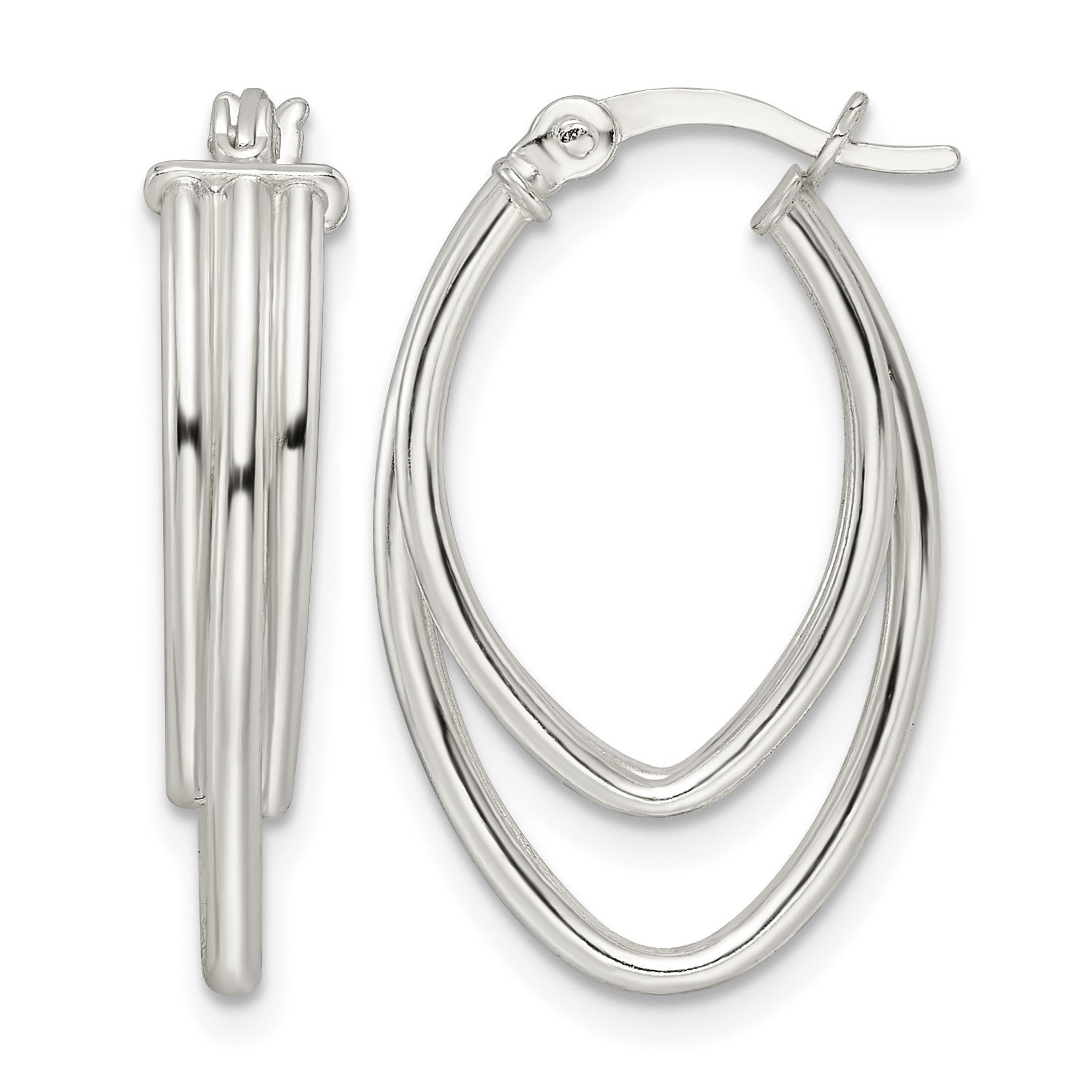 Sterling Silver Polished Triple Oval Hoop Earrings