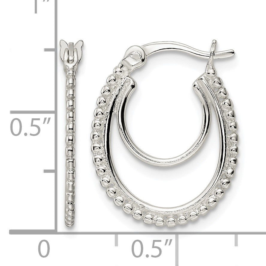 Sterling Silver Beaded Double Oval Hoop Earrings