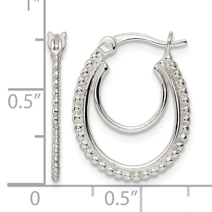 Sterling Silver Beaded Double Oval Hoop Earrings