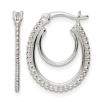 Sterling Silver Beaded Double Oval Hoop Earrings