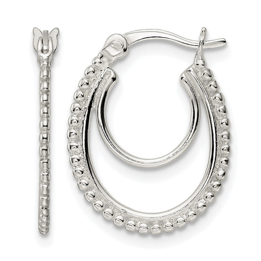 Sterling Silver Beaded Double Oval Hoop Earrings