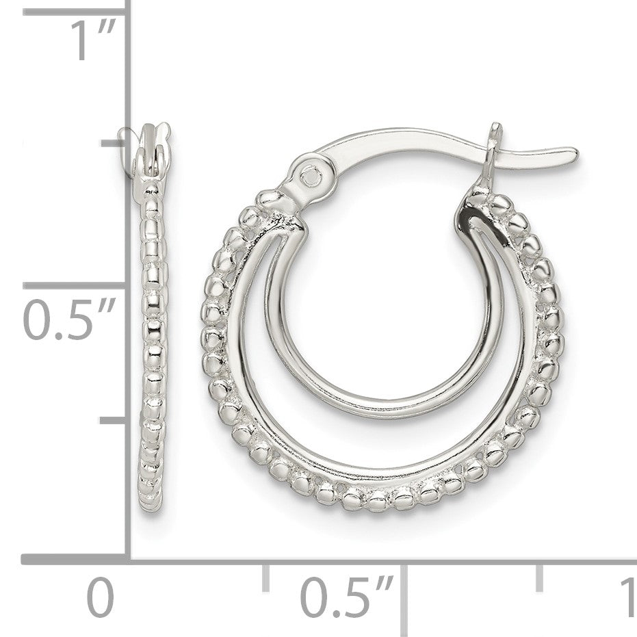 Sterling Silver Beaded Double Circle Hoop Earrings
