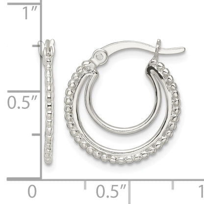 Sterling Silver Beaded Double Circle Hoop Earrings