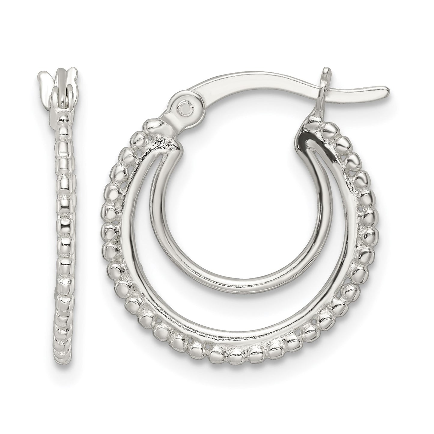 Sterling Silver Beaded Double Circle Hoop Earrings