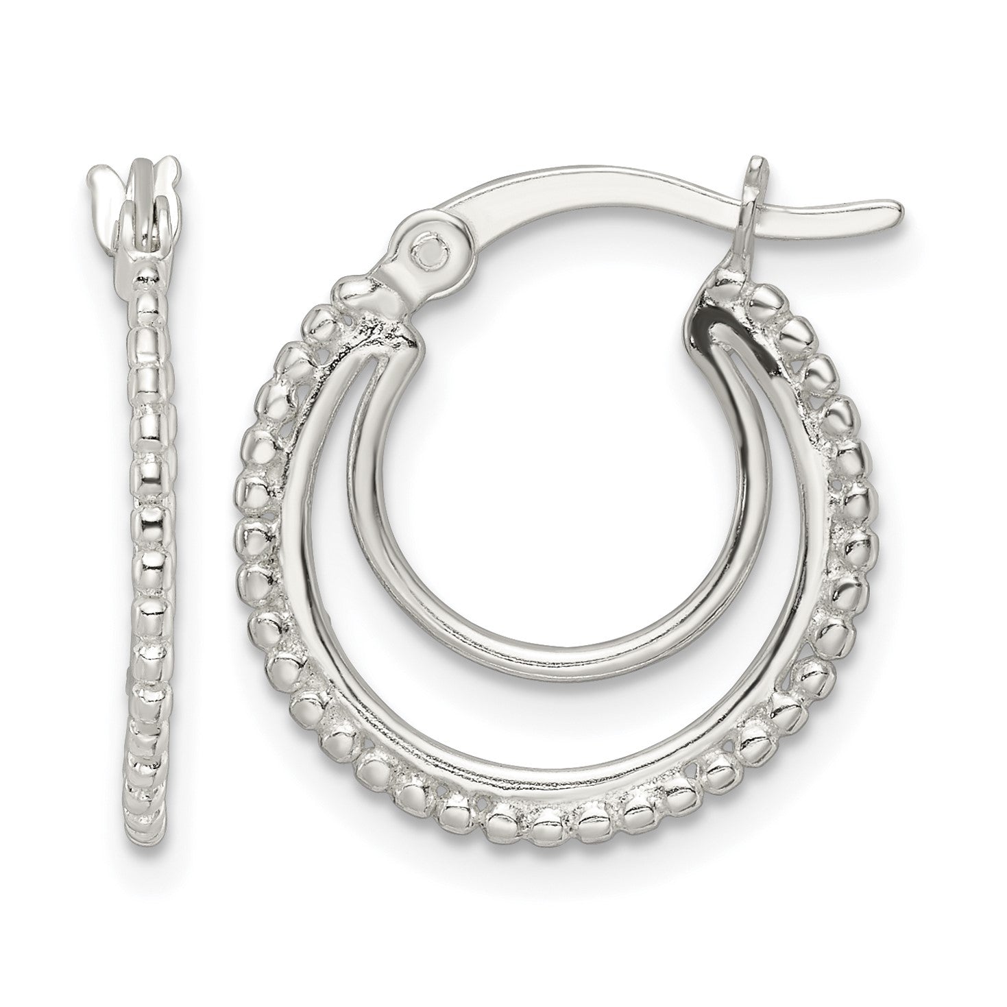 Sterling Silver Beaded Double Circle Hoop Earrings