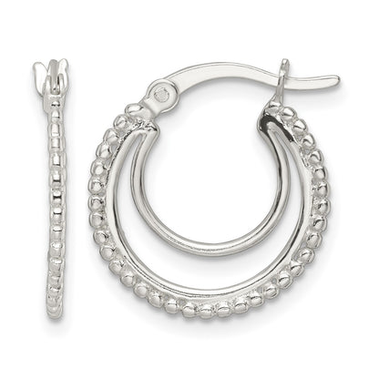 Sterling Silver Beaded Double Circle Hoop Earrings