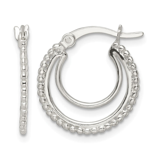 Sterling Silver Beaded Double Circle Hoop Earrings