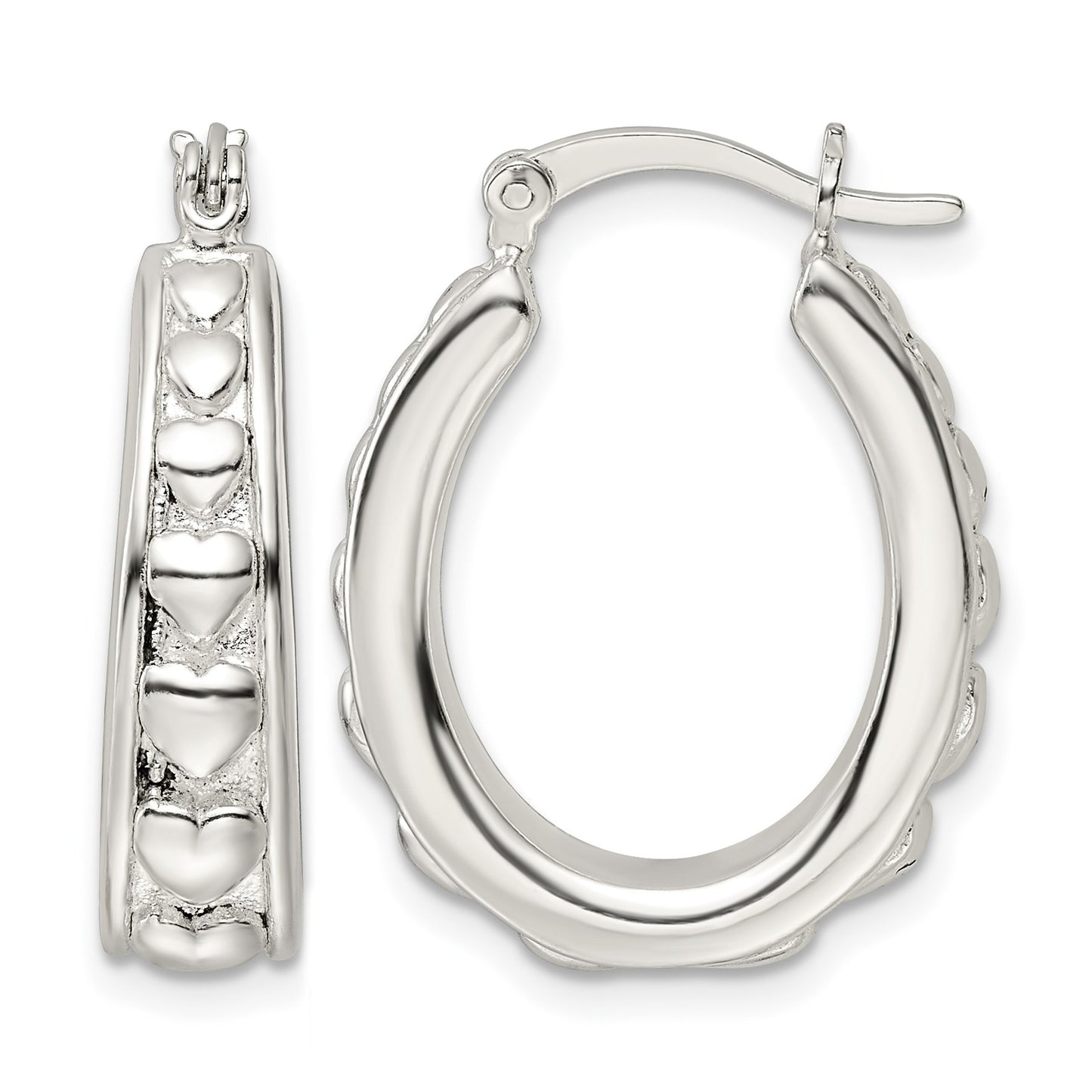Sterling Silver Polished Heart Oval Hoop Earrings