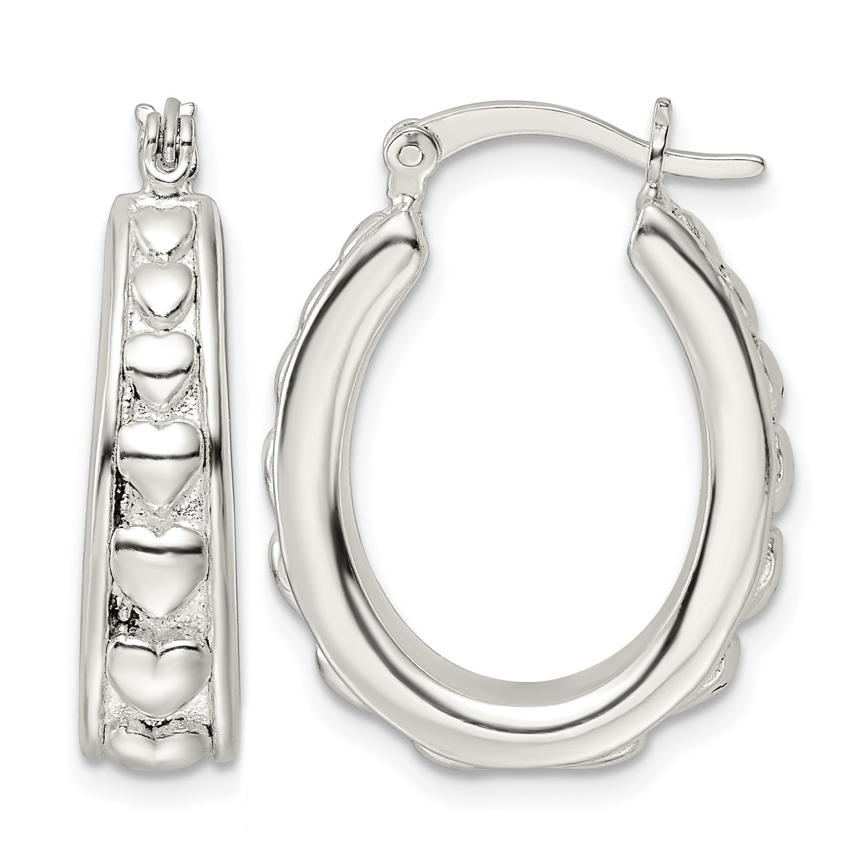 Sterling Silver Polished Heart Oval Hoop Earrings