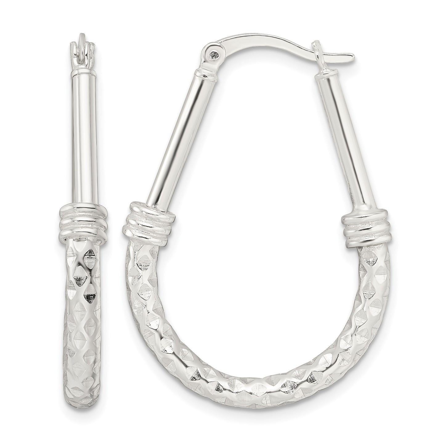 Sterling Silver Polished Fancy Oval Hoop Earrings