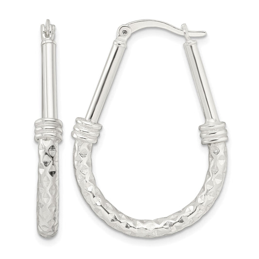 Sterling Silver Polished Fancy Oval Hoop Earrings