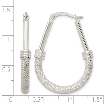 Sterling Silver Textured Teardrop Hoop Earrings