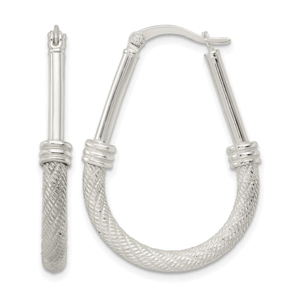 Sterling Silver Textured Teardrop Hoop Earrings