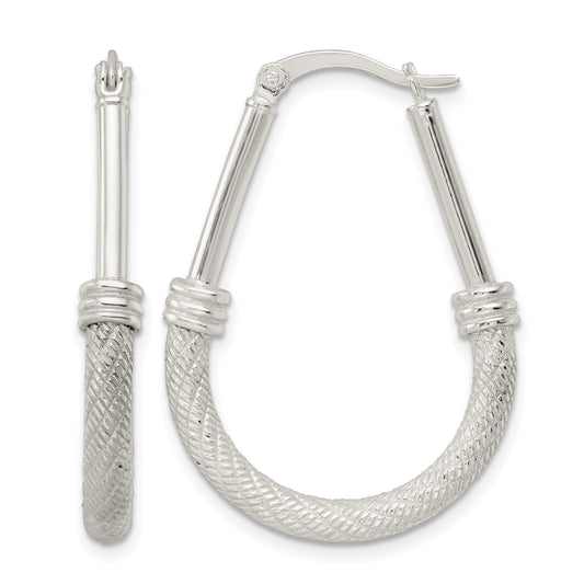 Sterling Silver Textured Teardrop Hoop Earrings