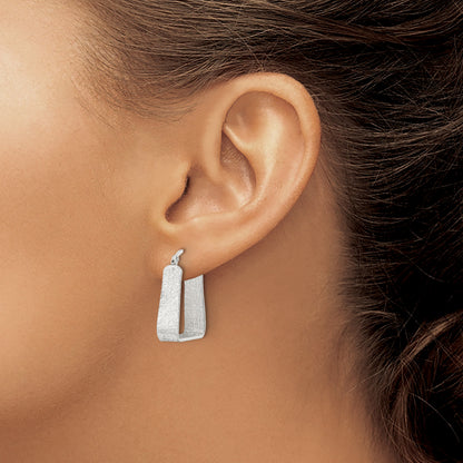 Sterling Silver Rhod-pltd Polished/Textured 5.5mm Square Hoop Earrings