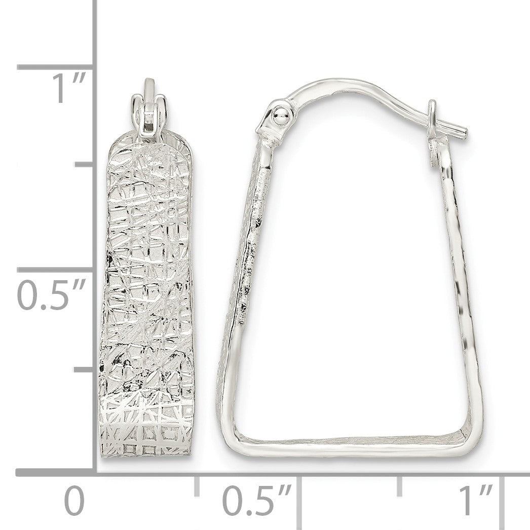 Sterling Silver Rhod-pltd Polished/Textured 5.5mm Square Hoop Earrings