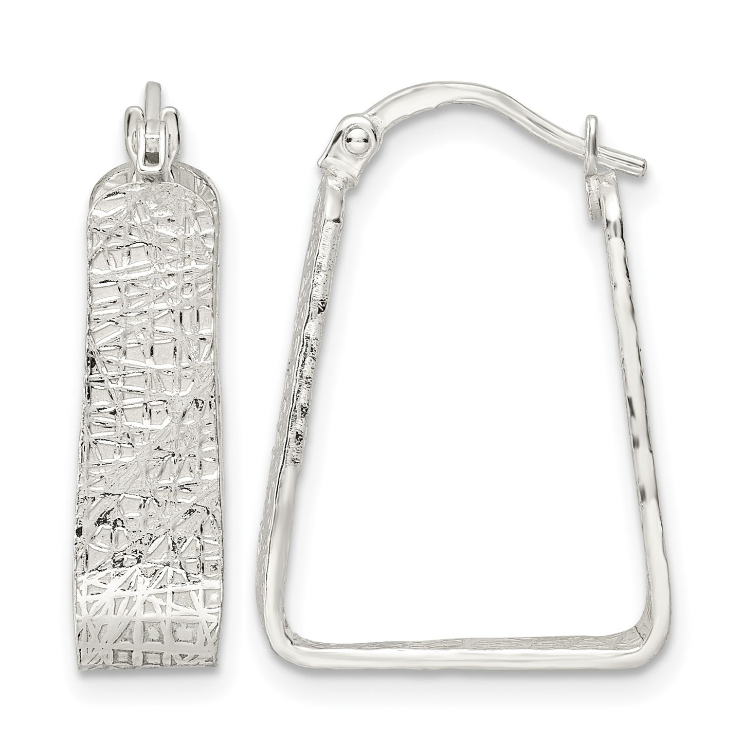 Sterling Silver Rhod-pltd Polished/Textured 5.5mm Square Hoop Earrings