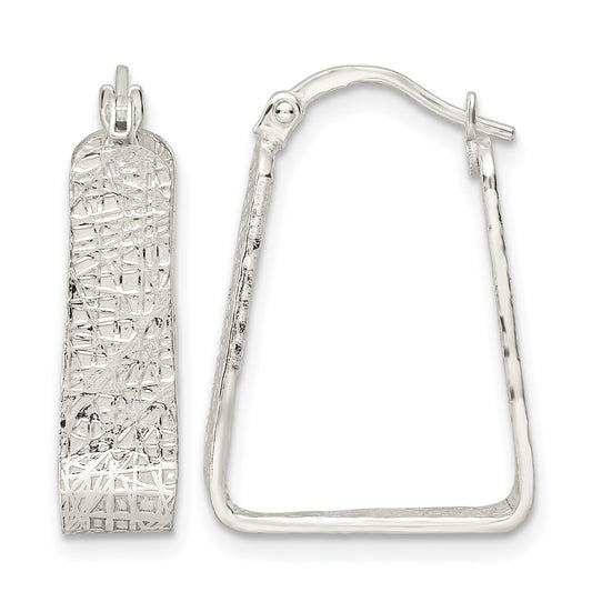 Sterling Silver Rhod-pltd Polished/Textured 5.5mm Square Hoop Earrings