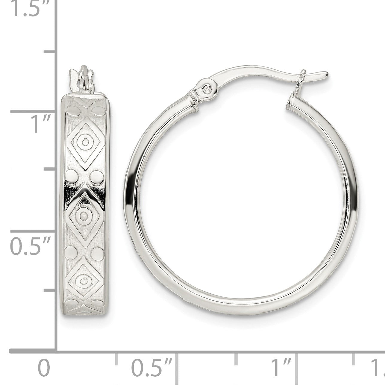 Sterling Silver Polished Geometric Design 5.25mm Round Hoop Earrings