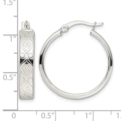 Sterling Silver Polished Geometric Design 5.25mm Round Hoop Earrings