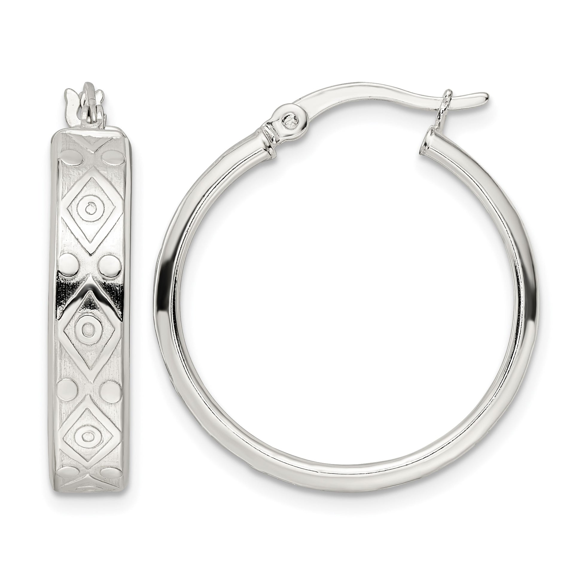 Sterling Silver Polished Geometric Design 5.25mm Round Hoop Earrings