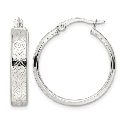 Sterling Silver Polished Geometric Design 5.25mm Round Hoop Earrings