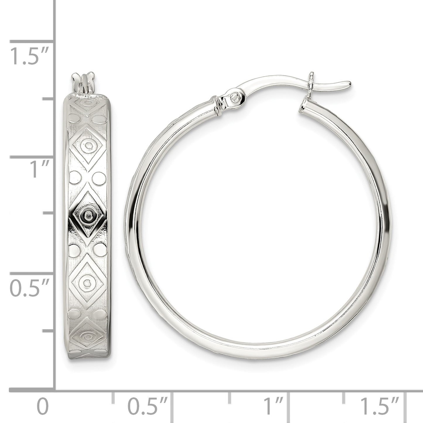 Sterling Silver Polished Geometric Design 5.25mm Round Hoop Earrings