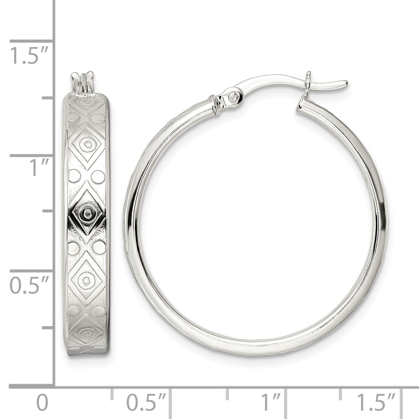 Sterling Silver Polished Geometric Design 5.25mm Round Hoop Earrings