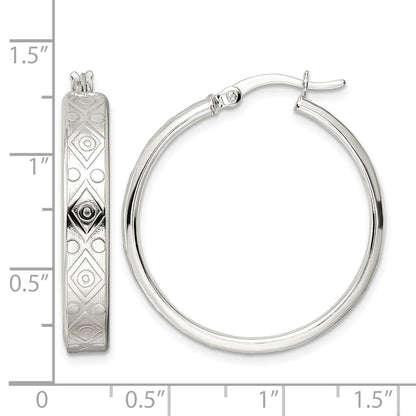 Sterling Silver Polished Geometric Design 5.25mm Round Hoop Earrings