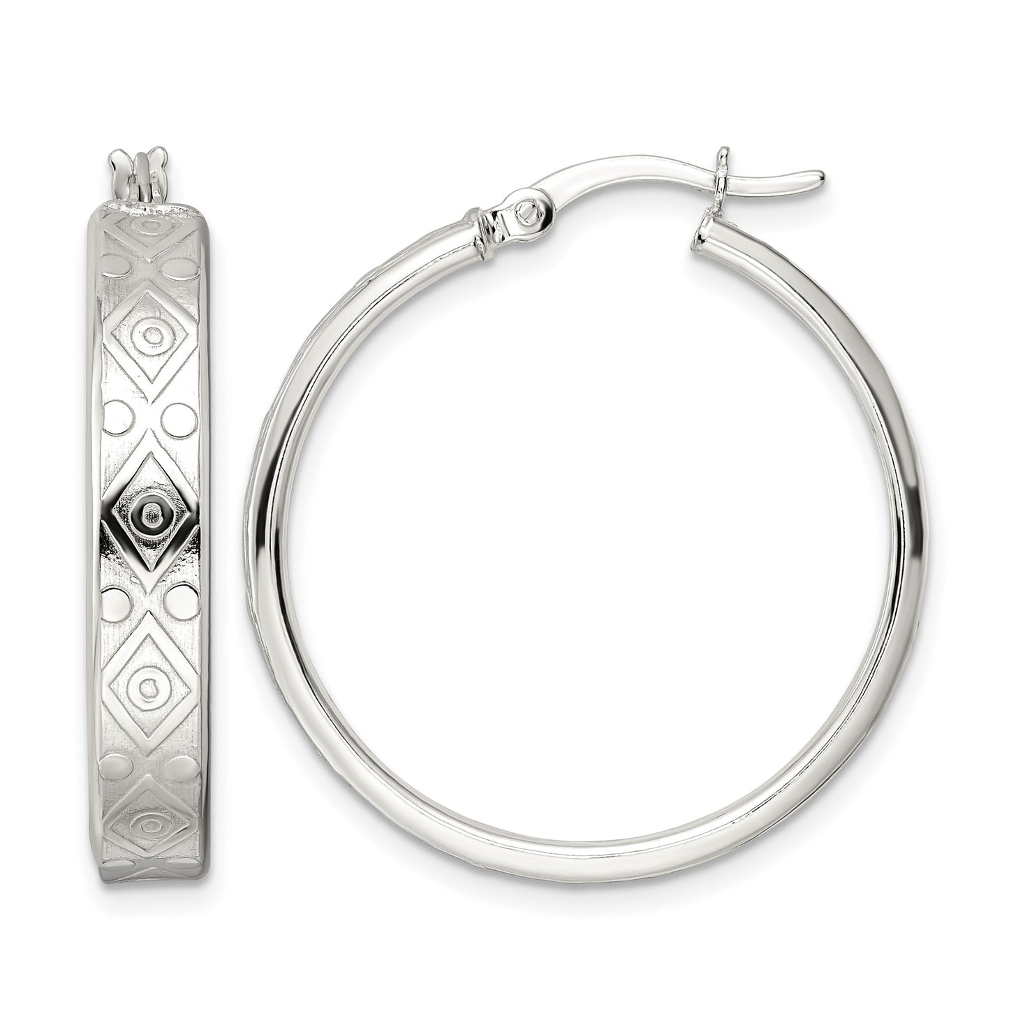Sterling Silver Polished Geometric Design 5.25mm Round Hoop Earrings