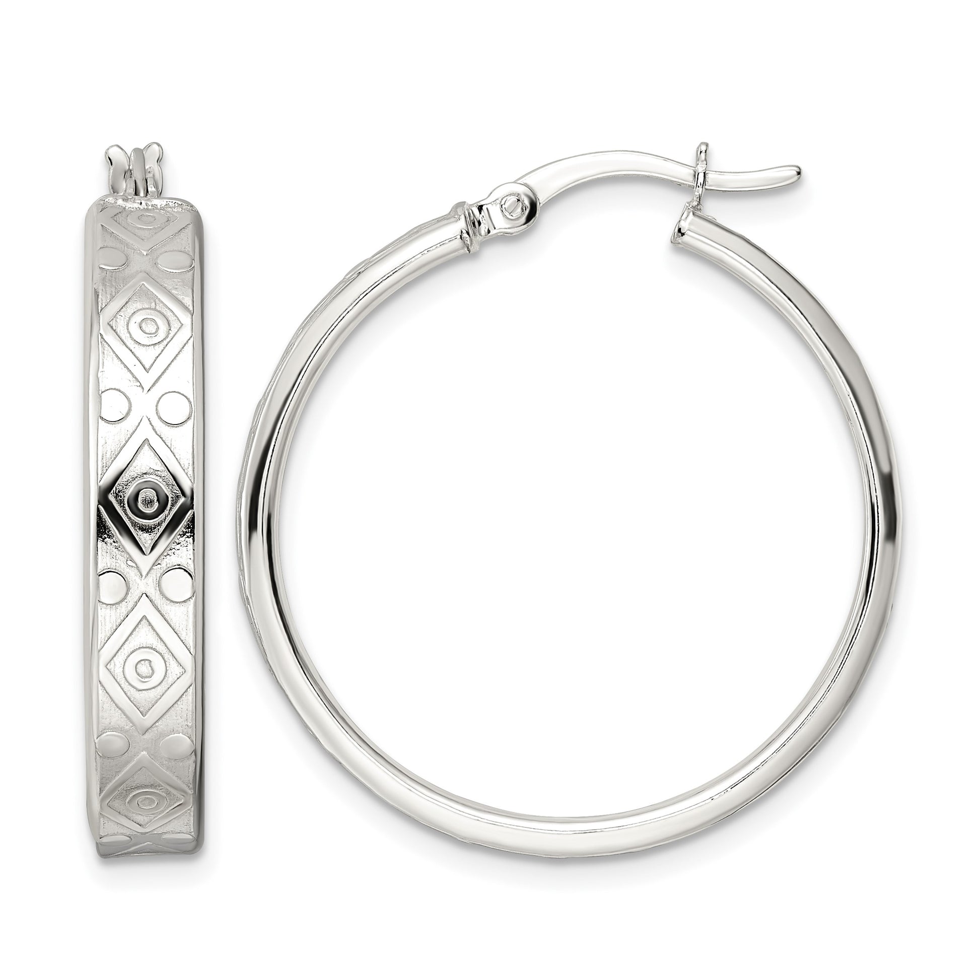 Sterling Silver Polished Geometric Design 5.25mm Round Hoop Earrings